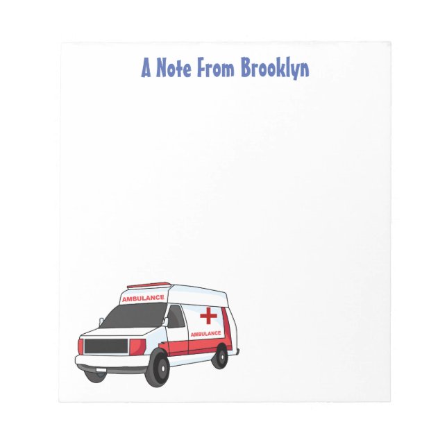 Cute red ambulance van cartoon notepad (Front)