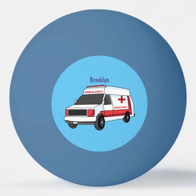 Cute red ambulance van cartoon ping pong ball (Front)