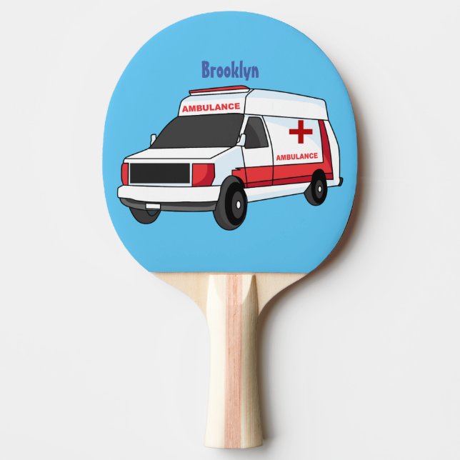 Cute red ambulance van cartoon ping pong paddle (Front)