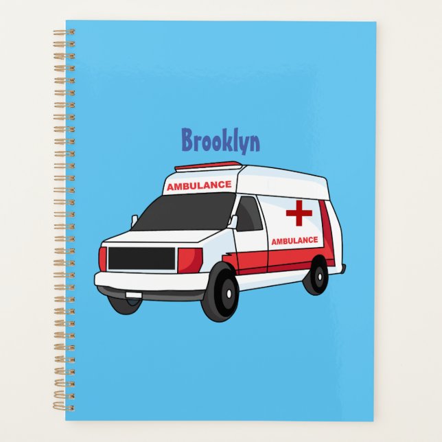 Cute red ambulance van cartoon  planner (Front)