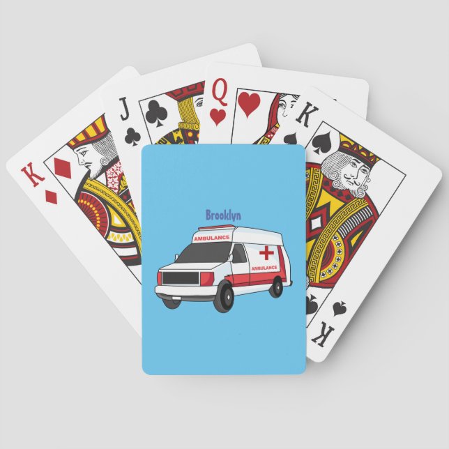 Cute red ambulance van cartoon playing cards (Back)