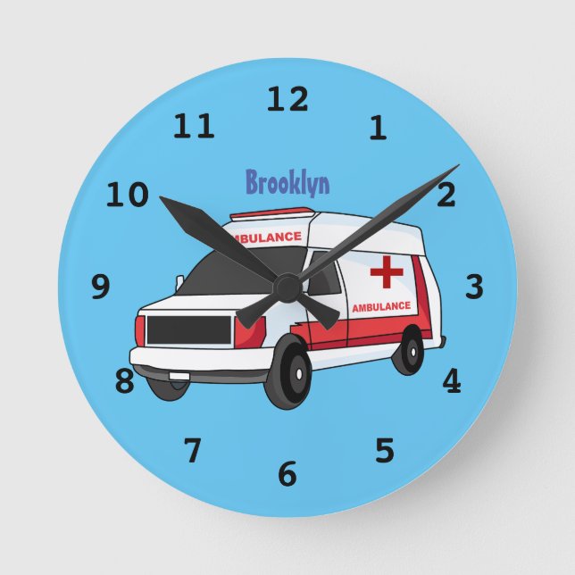 Cute red ambulance van cartoon  round clock (Front)
