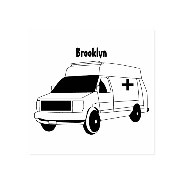 Cute red ambulance van cartoon rubber stamp (Imprint)