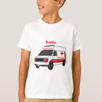 Cute red ambulance van cartoon