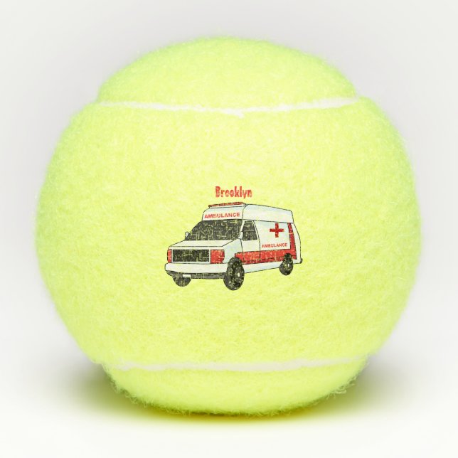 Cute red ambulance van cartoon tennis balls (Front)