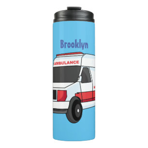 Cute red ambulance van cartoon thermal tumbler