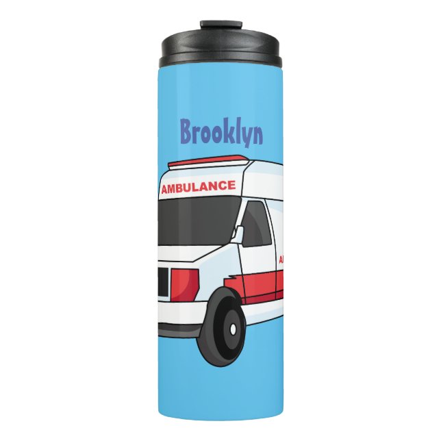 Cute red ambulance van cartoon thermal tumbler (Front)