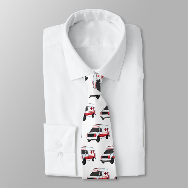 Cute red ambulance van cartoon tie (Tied)