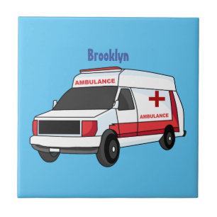 Cute red ambulance van cartoon tile