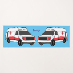 Cute red ambulance van cartoon yoga mat