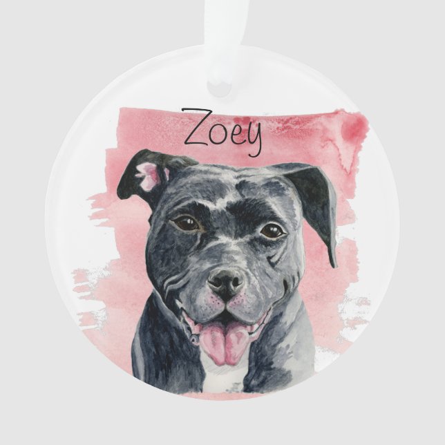 Cute Red American Bulldog Watercolor Custom Ornament (Front)