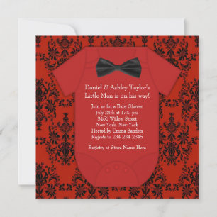 Cute Red and Black Baby Boy Shower Invitation