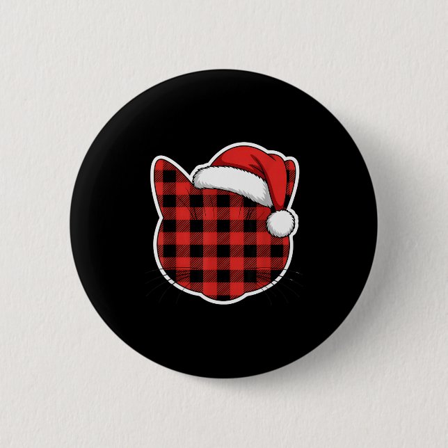 Cute Red And Black Buffalo Plaid Cat Christmas San 6 Cm Round Badge (Front)