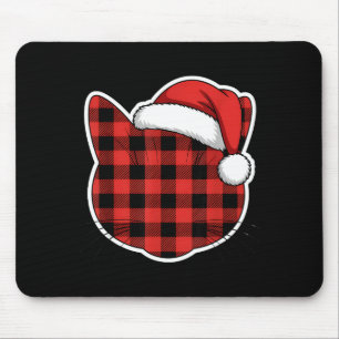 Cute Red And Black Buffalo Plaid Cat Christmas San Mouse Mat
