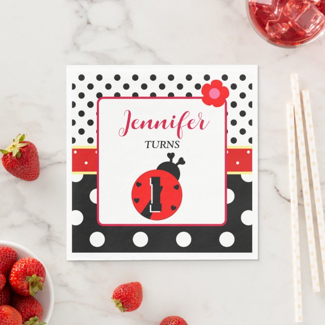 Cute Red and Black Ladybug Napkin (Insitu)