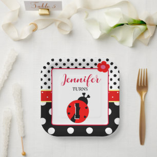 Cute Red and Black Ladybug Paper Plate