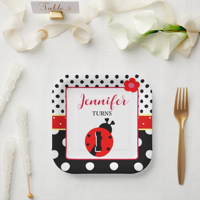 Cute Red and Black Ladybug Paper Plate (Wedding)