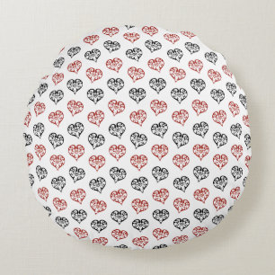 Cute Red and Black small Blazing Heart pattern Round Cushion