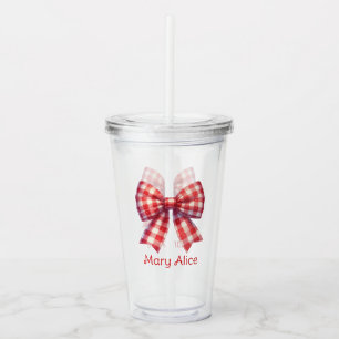Cute Red and Cream Gingham Bow Acrylic Tumbler