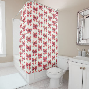 Cute Red and Cream Gingham Bows Shower Curtain