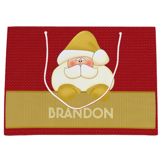 Cute Red and Gold Polka Dots and Santa Large Gift Bag (Front)