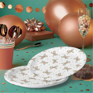 Cute Red and Green Candy Cane Bow Holiday Paper Plate