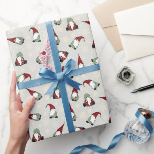 Cute Red and Green Christmas Gnomes Wrapping Paper