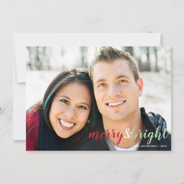 Cute Red and Green Christmas Lights Family Photo Holiday Card (Front)