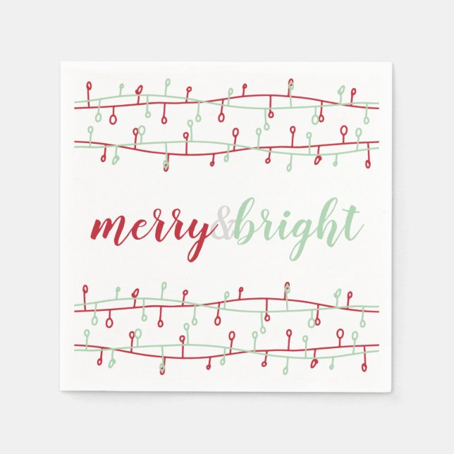 Cute Red and Green Christmas Lights Holiday Napkin (Front)