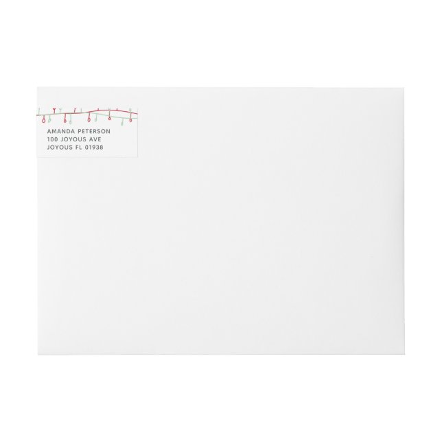 Cute Red and Green Christmas Lights Holiday Wrap Around Label (Front)