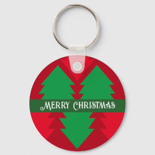 Cute Red and Green Merry Christmas Tree Holiday Key Ring