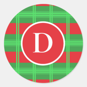 Cute Red and Green Monogram Christmas Colours` Classic Round Sticker