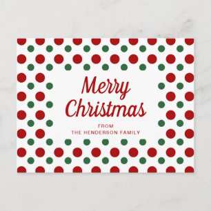 Cute Red And Green Polka Dots Merry Christmas Postcard