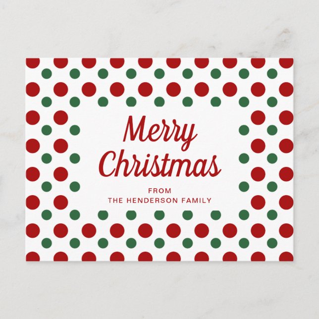 Cute Red And Green Polka Dots Merry Christmas Postcard (Front)