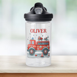 Cute Red and Grey Fire Truck Water Bottle