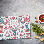 Cute Red and Navy Christmas Scandinavian Folk Art Tea Towel<br><div class="desc">Infuse your kitchen with the enchanting holiday ambiance of our Christmas Scandinavian Folk Art Kitchen Towel, adorned in captivating red and denim blue hues. Embrace the timeless allure of Scandinavian floral motifs and intricate Nordic patterns, featuring charming woodland creatures like the fox and regal reindeer. Together, they weave a mesmerising...</div>