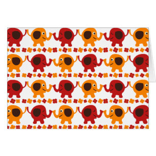 Cute Red and Orange Elephants Holding Trunks Tails
