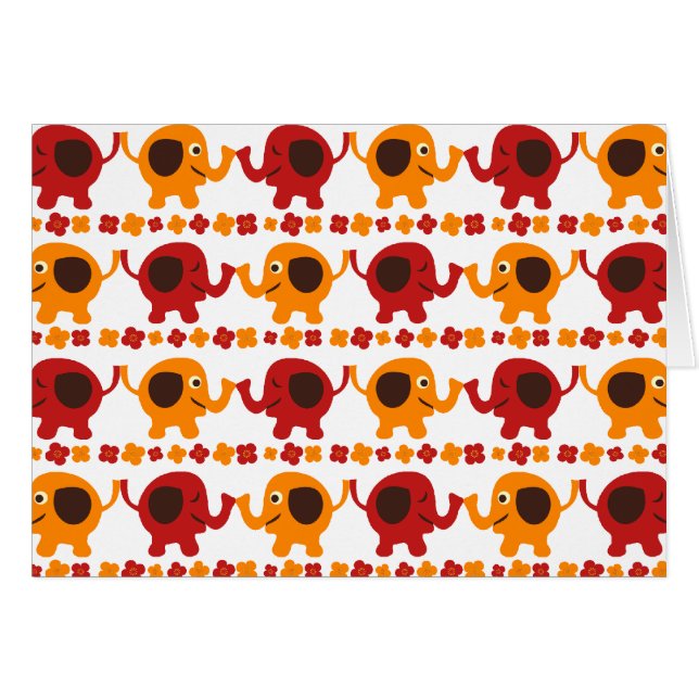 Cute Red and Orange Elephants Holding Trunks Tails (Front Horizontal)