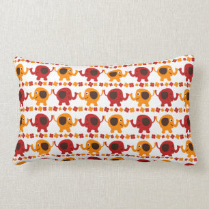 Cute Red and Orange Elephants Holding Trunks Tails Lumbar Cushion