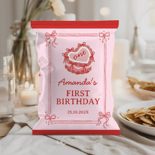 Cute Red and Pink Bow Cake Party Chip Bag Wrapper