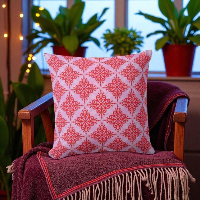 Cute Red and PInk Damask Pattern Cushion (Creator Uploaded)