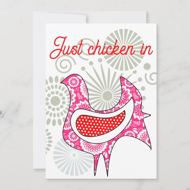 Cute Red and Pink farm chicken retro flowers Hen Card (Front)
