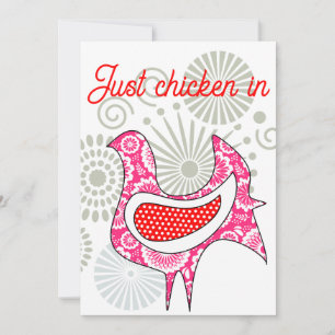 Cute Red and Pink farm chicken retro flowers Hen Card