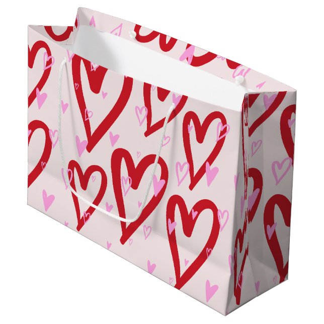 Cute red and pink hearts large gift bag (Front Angled)