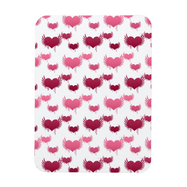 Cute Red and Pink Hearts with Wings Magnet (Vertical)
