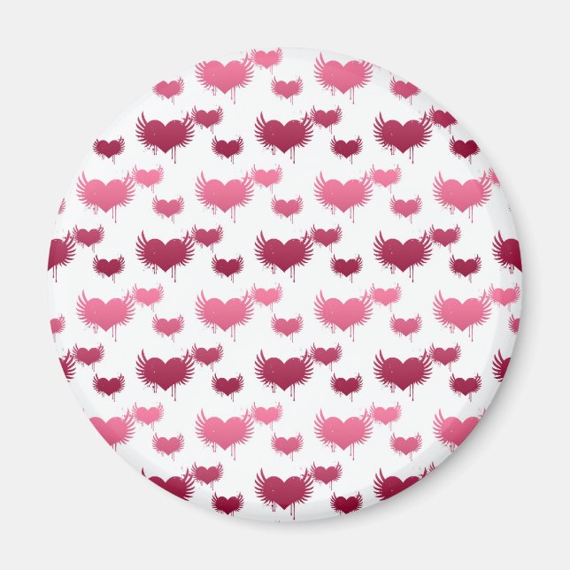 Cute Red and Pink Hearts with Wings Magnet (Front)