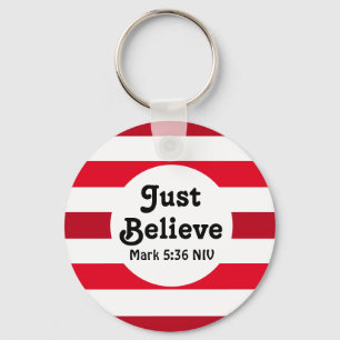 Cute Red and White Believe Merry Christmas  Key Ring