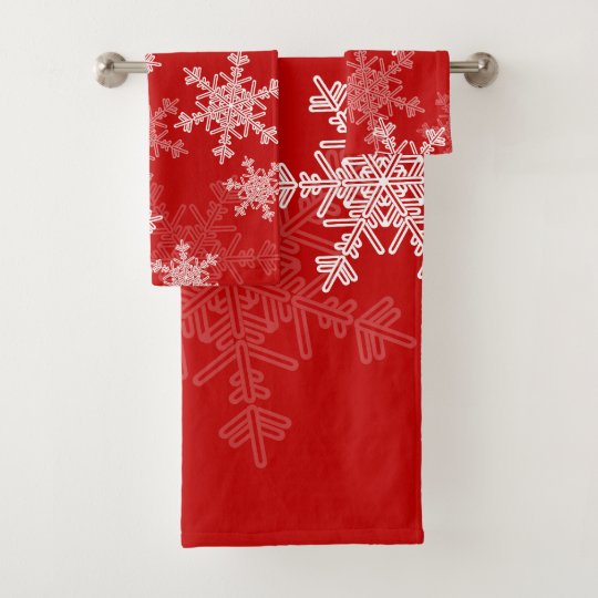 Cute red and white Christmas snowflakes Bath Towel Set Zazzle.co.uk