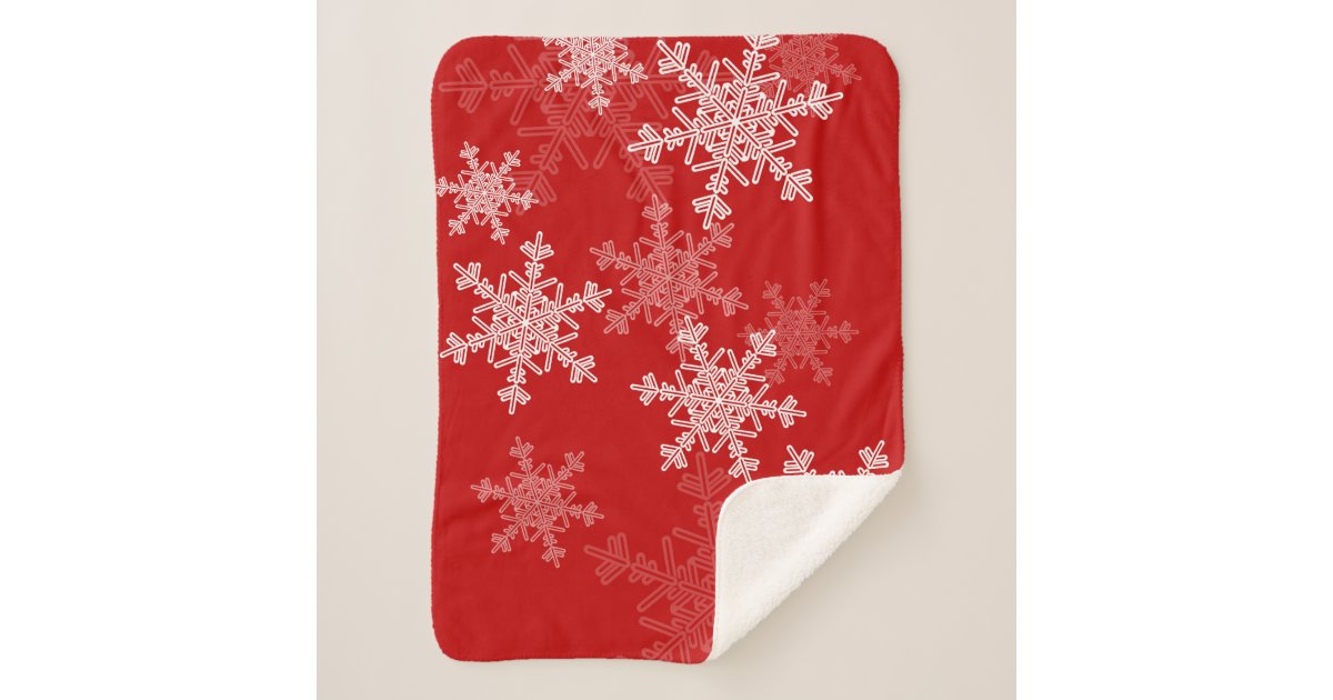 Cute red and white Christmas snowflakes Sherpa Blanket Zazzle