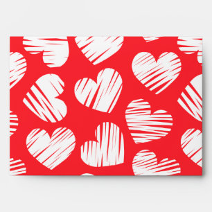 Cute red and white doodled love hearts pattern  envelope